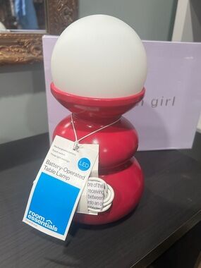 Room Essentials Red and White LED Battery Table Lamp